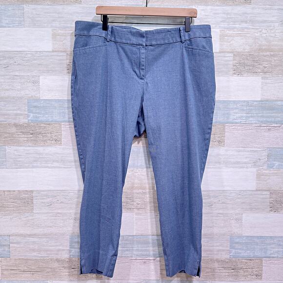 LOFT PLUS Chambray Riviera Crop Pants Blue Mid Rise Stretch Cotton Womens 16 - Picture 1 of 8